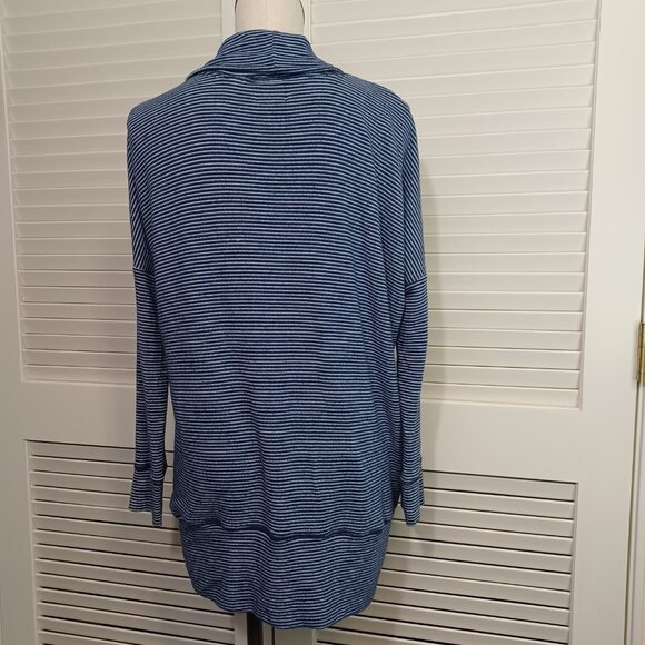 Sundry Cardigan Navy Striped Knit Open Front Cocoon Style Womens Small - Picture 3 of 12